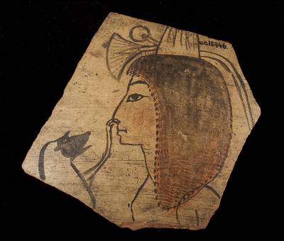 Petrie Book Ancient Egyptian Artefact - Drawn woman with primate  (uc15946)
