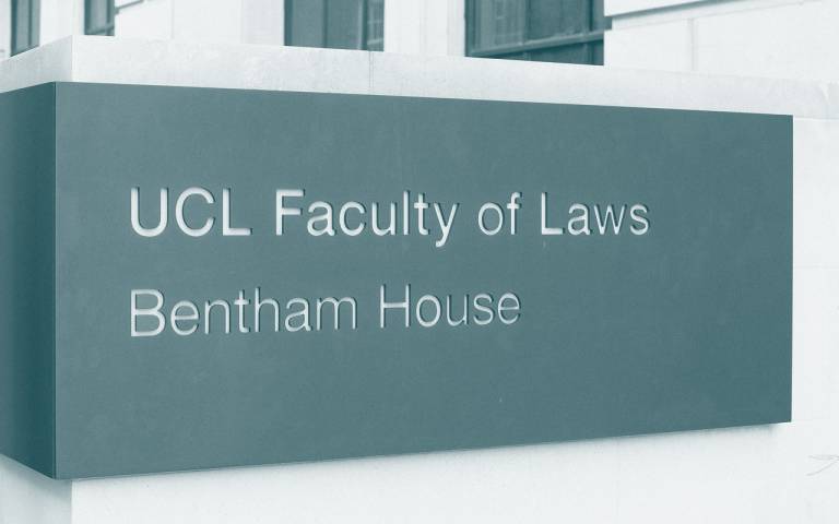 building sign that reads - bentham house faculty of laws