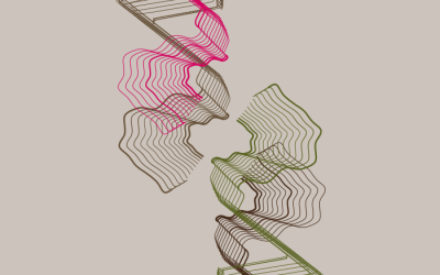 abstracted lines in green and pink