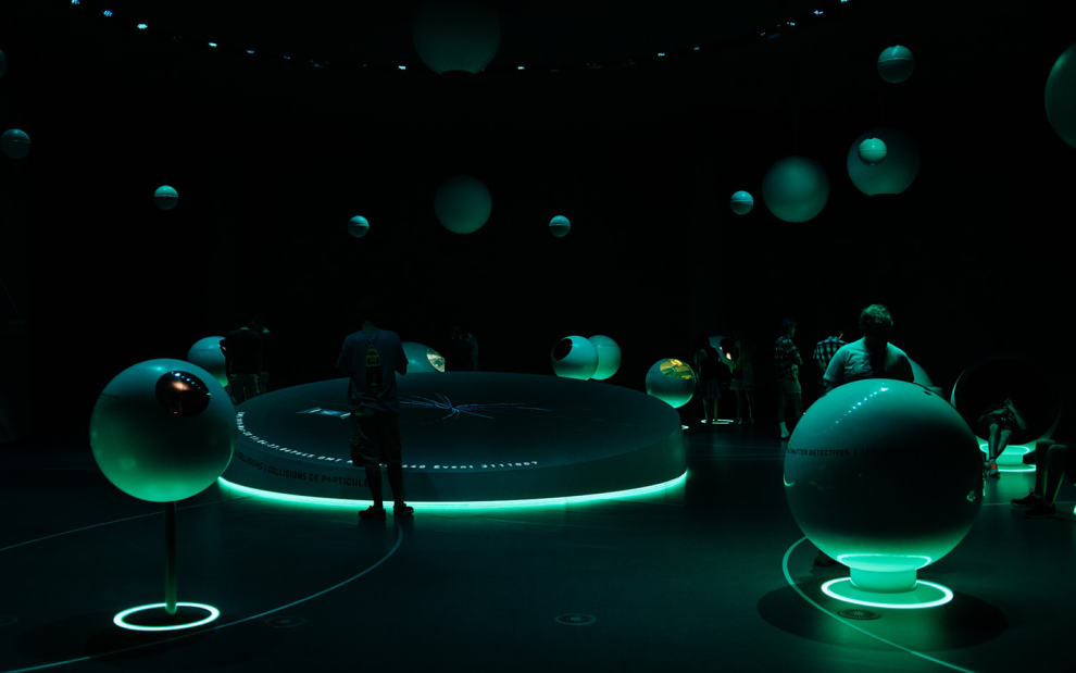 CERN – UNIVERSE OF PARTICLES exhibition using blown up atomic structure that visitors can walk through