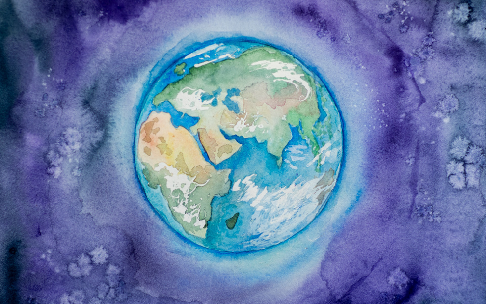 Planet Earth (Africa, Europa, Asia) painted by watercolor by 