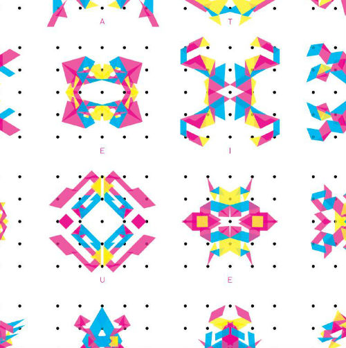 Digital image of coloured shapes forming larger shapes 