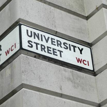 A wall-mounted street sign for University Street