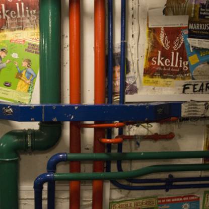 picture of pipes in the Bloomsbury Theatre Green Room
