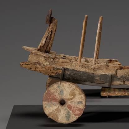 Cropped colour photo of the Gurob Ship Cart Model
