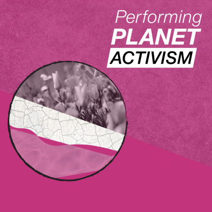 Graphic using a patterned image of the Earth and the text 'Performing Planet Activism'