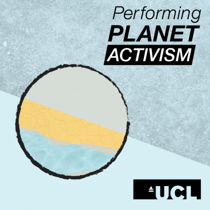 Graphic using a patterned image of the Earth and the text 'Performing Planet Activism'