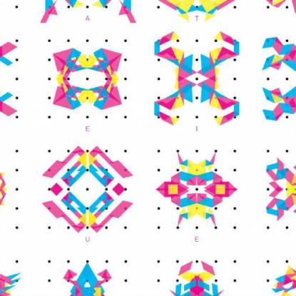 Digital image of coloured shapes forming larger shapes 