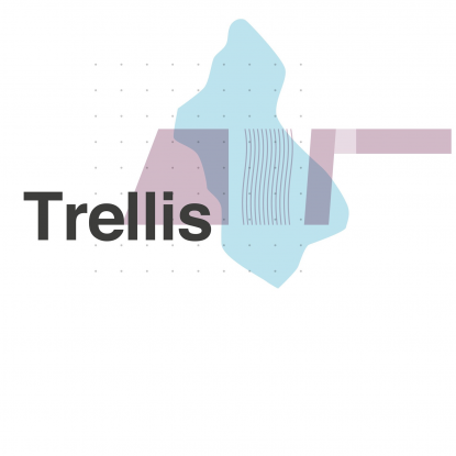 Graphic images making up the Trellis logo, including shapes of the olympic park and the UCL East Buildings