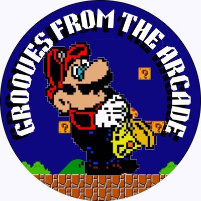 Pixelated image of Mario surrounded by event title, Grooves from the Arcade