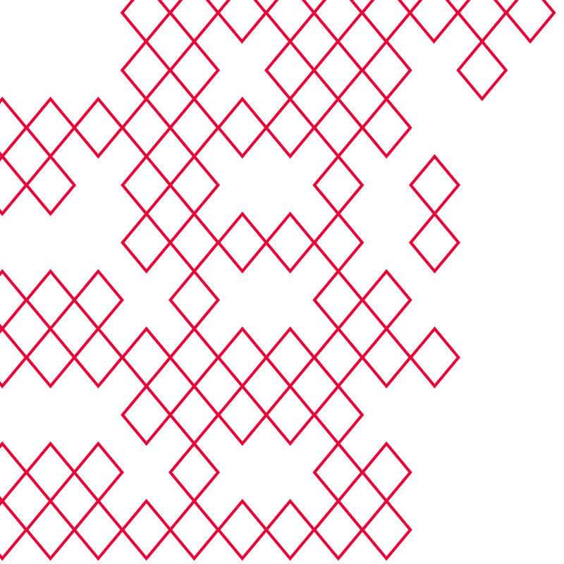 Asymmetric pattern of interlocking pink diamonds on a white background