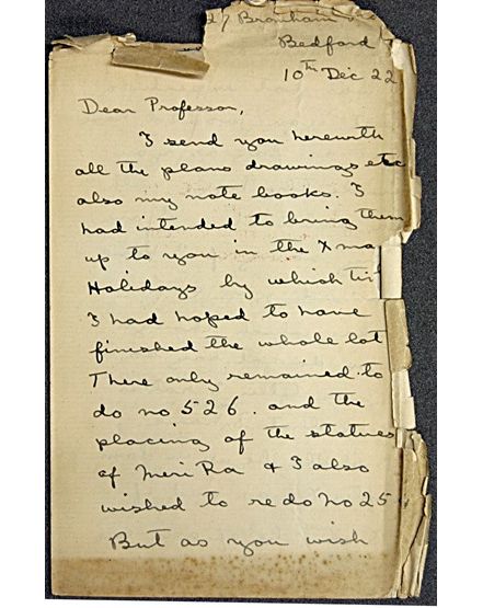 Letter from Maj. H.G.C. Hynes to Petrie. From the Petrie Museum archive.