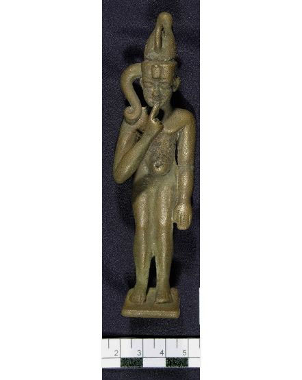 This copper alloy figure of Harpocrates from Memphis is now in Brighton Museum, 281562. It is one of the figures shown in the photograph at the beginning of this section of the website. Photo courtesy Royal Pavilion and Museums, Brighton and Hove.
