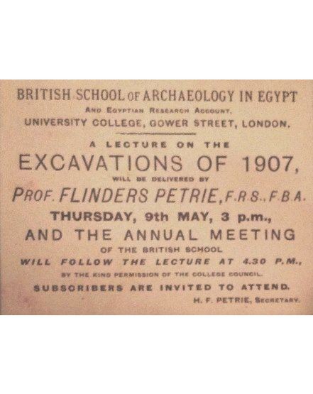 Invitation to 1907 BSAE Lecture and AGM. From the Petrie Museum archive.