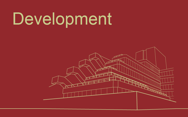 Decorative image of a UCL building with accompanying text: Development
