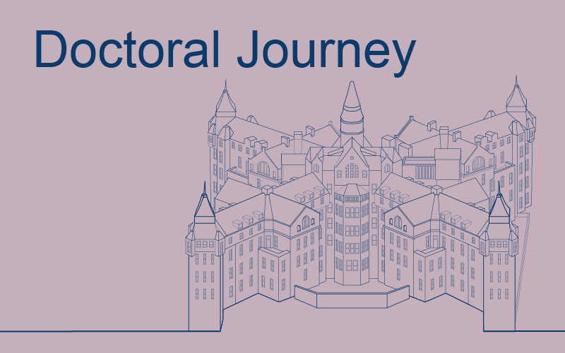 Decorative image of a UCL building with accompanying text: Doctoral Journey