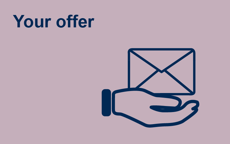 Decorative image of an envelope with text displaying: Your offer