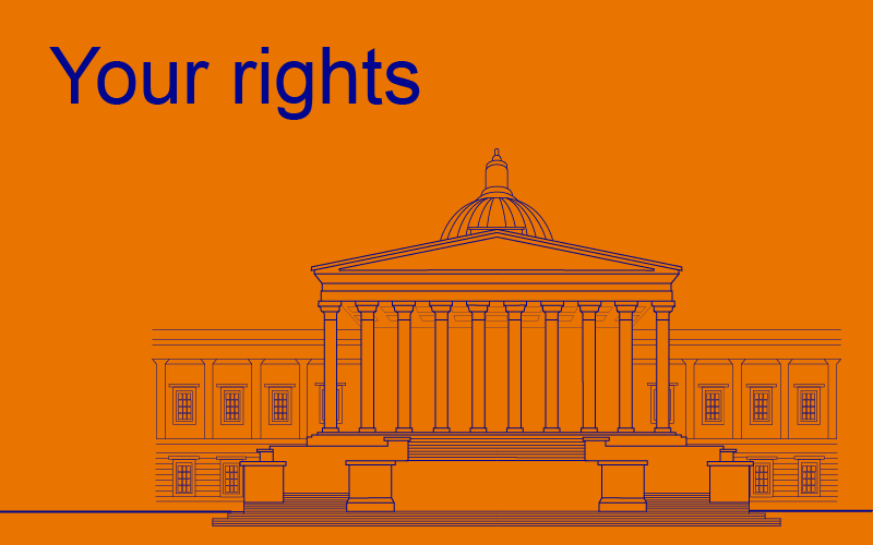 Decorative image of a UCL building with accompanying text: Your rights