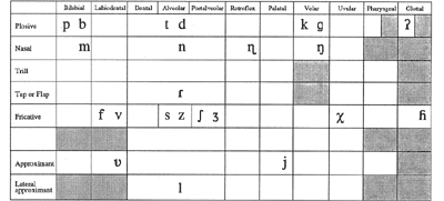 Dutch consonants in an IPA chart