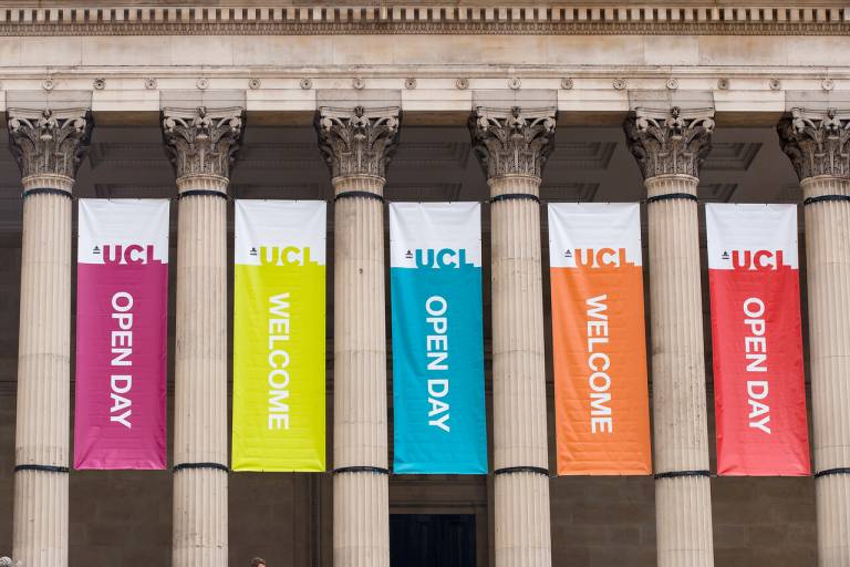 UCL Open Day portico banners