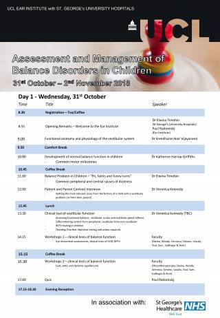 Assessment and management of balance in children timetable