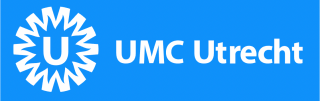 Written Logo for UMC Utrecht. White writing on a blue background