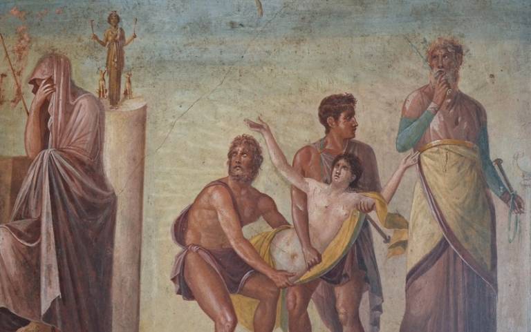 Fourth Style fresco depicting the Sacrifice of Iphigenia, from the House of the Tragic Poet in Pompeii, Naples National Archaeological Museum