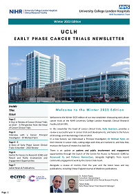 UCLH Early Phase Cancer Trials Newsletter Winter 2023 Front Page