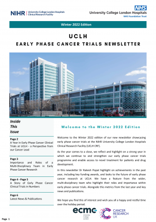 ULCH Early Phase Cancer Trials Newsletter - Winter 2022 - Front Page