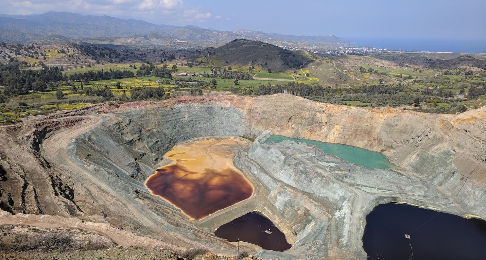 A picture of the Skouriotissa copper mine open pit