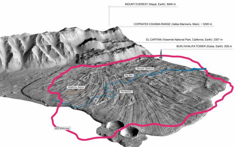 Annotated image of Martian landslide