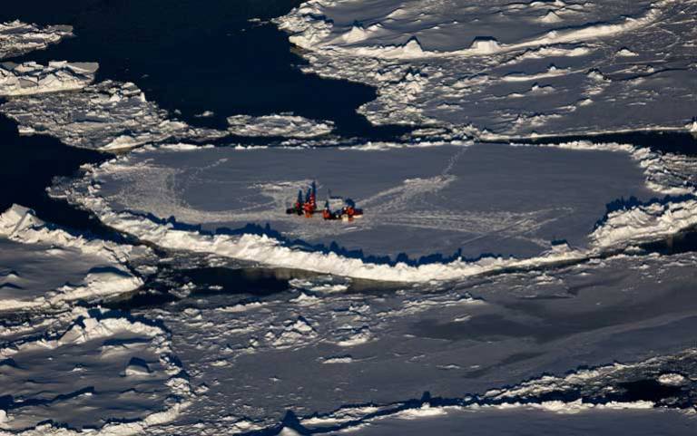The floe that supported us on the final day. By this point we were drifting freely and the floe was rotating and moving relative to its neighbours. Photo Timo Hecken, German Heliservice.