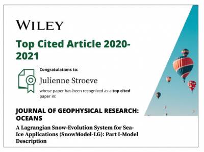 Wiley Announcement of Prof. Julienne Stroeve article as the top cited article in the journal of Geophysical Research: Oceans 