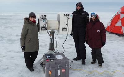 Julienne Stroeve, Arctic Research Radiometer set up.