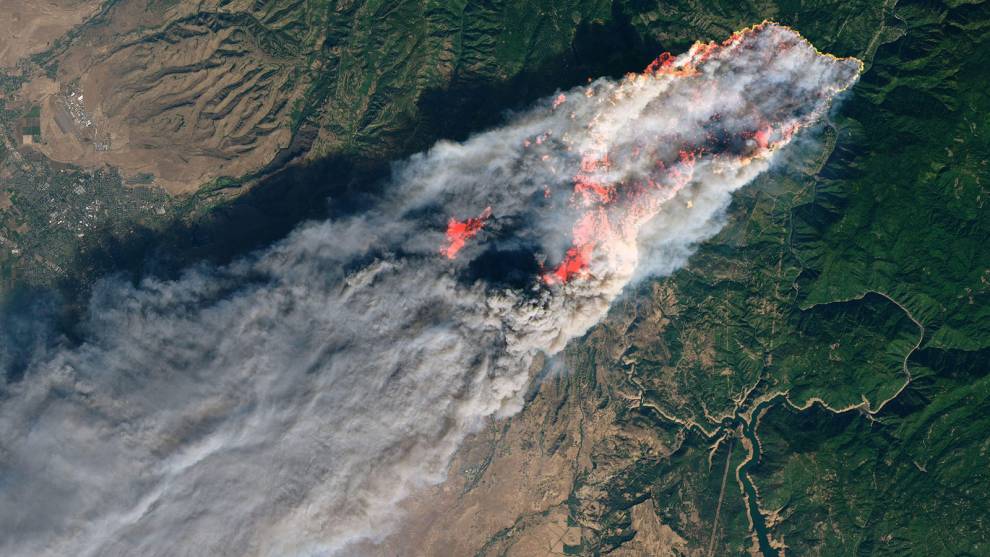 of the Camp Fire on Nov. 8 from the Landsat 8 satellite. This was the deadliest wildfire in California’s history with 71 fatalities. Source: Image from USGS/NASA/Joshua Stevens.