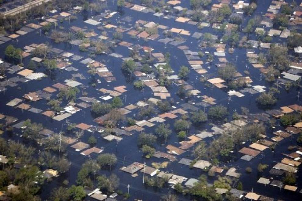 Extensive damage in New Orleans following Hurricane Katrina. African American communities were the worst affected.  
