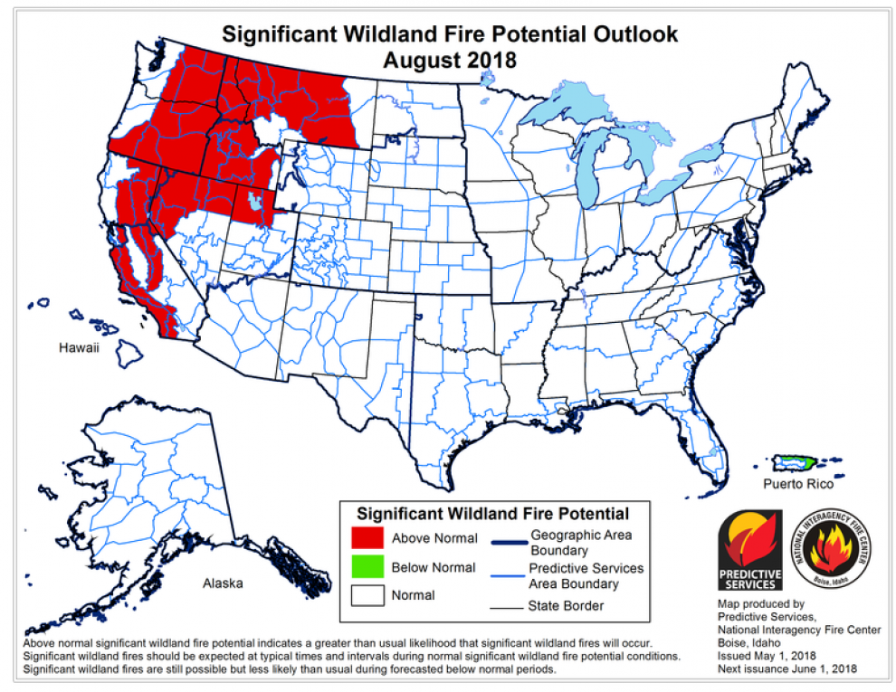 US wildfire risk map from August 2018. Combining this with a vulnerability map would improve wildfire mitigation