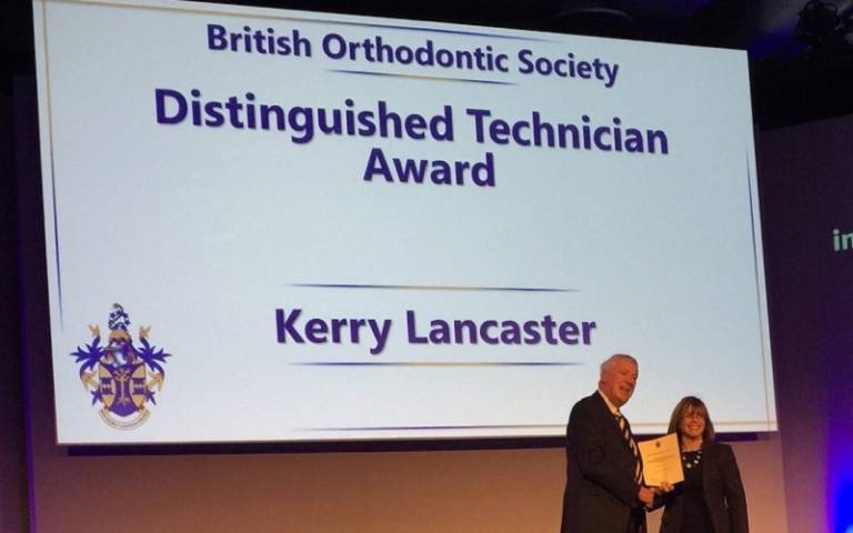 Kerry Lancaster receving her award at the British Orthodontics conference 2018