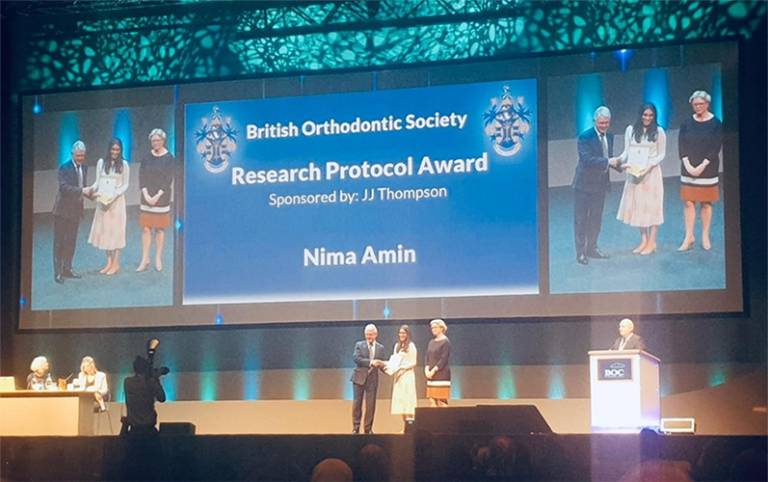 Eastman postgraduate Nima Amin receives her award at British Orthodontic Conference