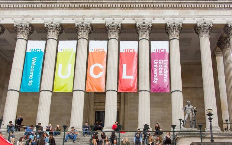 ucl quad with welcome signs