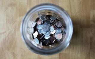 birdseye view of money in a jar