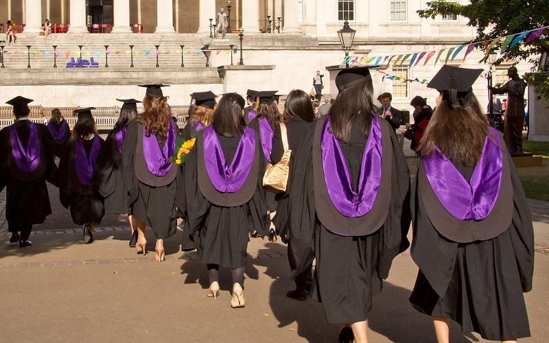 students walking to graduation