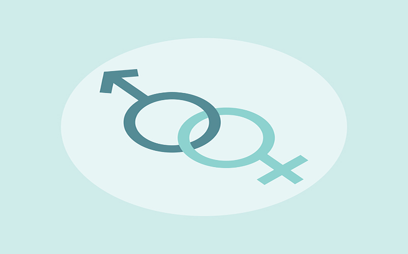 Male and female symbol on a pale green background