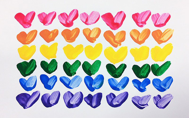 Rows of different coloured hearts