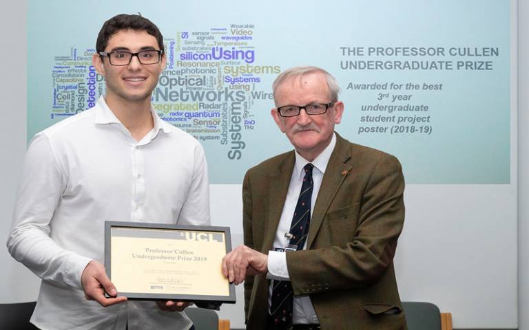 Prof Cullen’s son Michael with the winner of the Cullen Prize