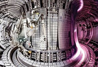 The inside of the JET nuclear fusion test reactor, showing the MASCOT remote handling system (left). Future versions of this system require rad-hard electronics to function, which we are fabricating in diamond. Image from ccfe.ukaea.uk