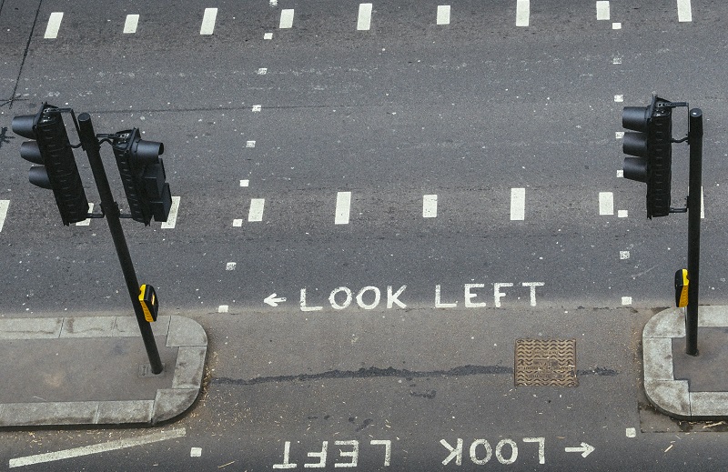 An image of a crosswalk in London, empty of people