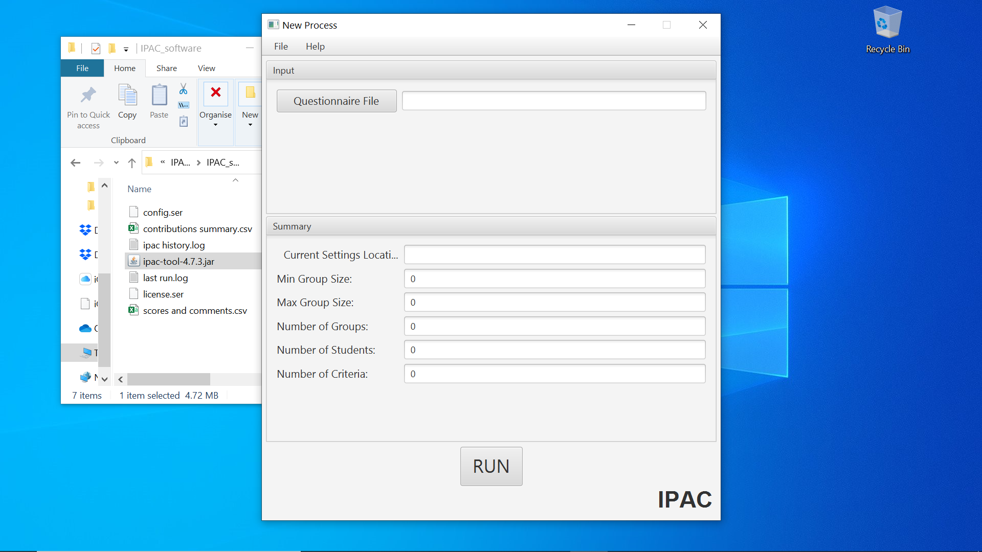 IPAC software main screen