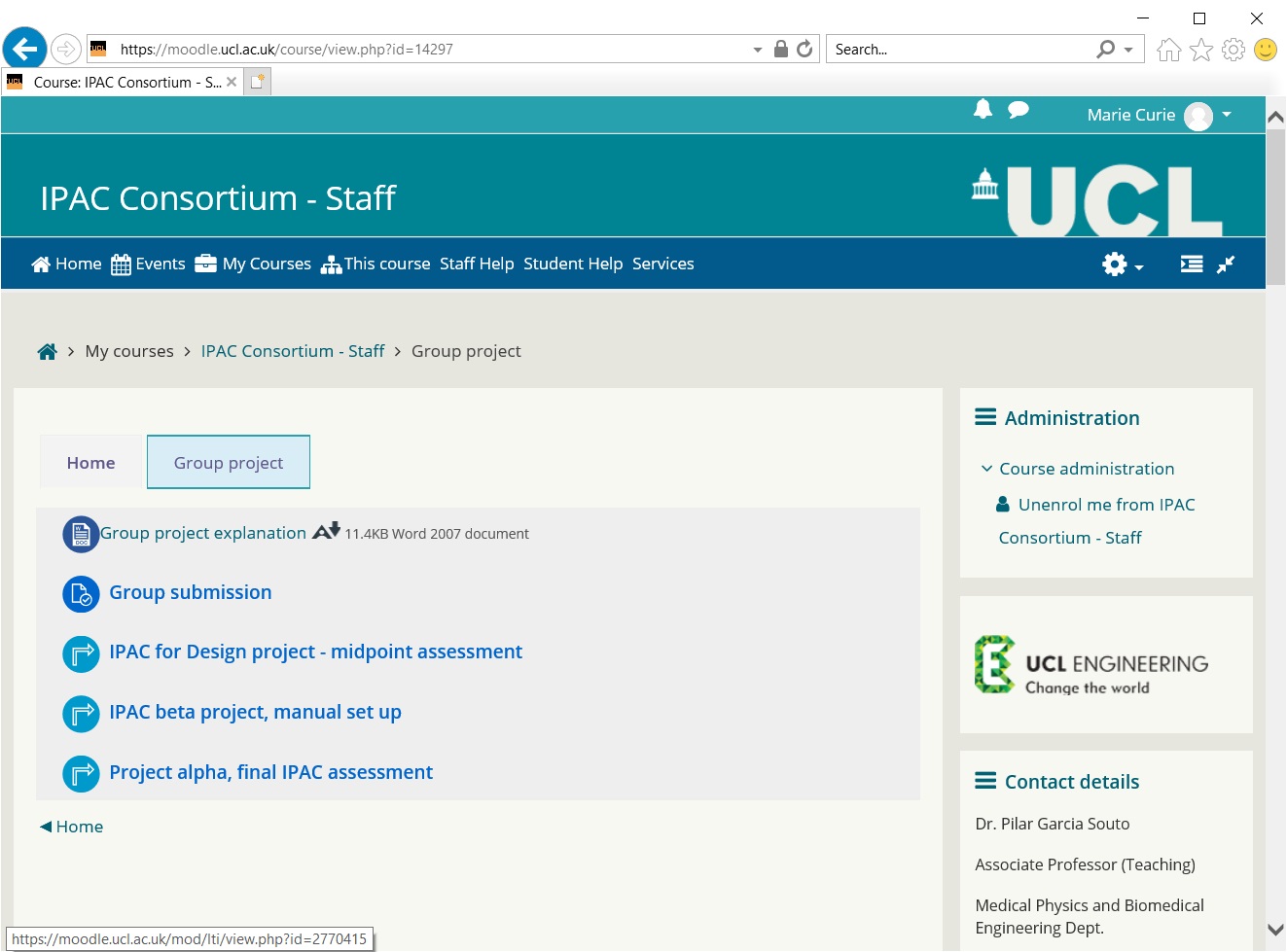 Student Moodle view