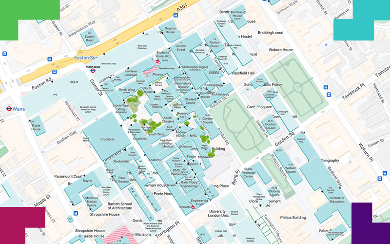A decorative map of the UCL Bloomsbury Campus